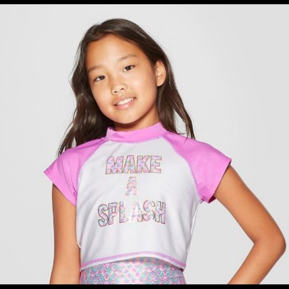 Cat & Jack Girls Make A Splash  Swimming top Size 10 NWT Purple White Pink Blue